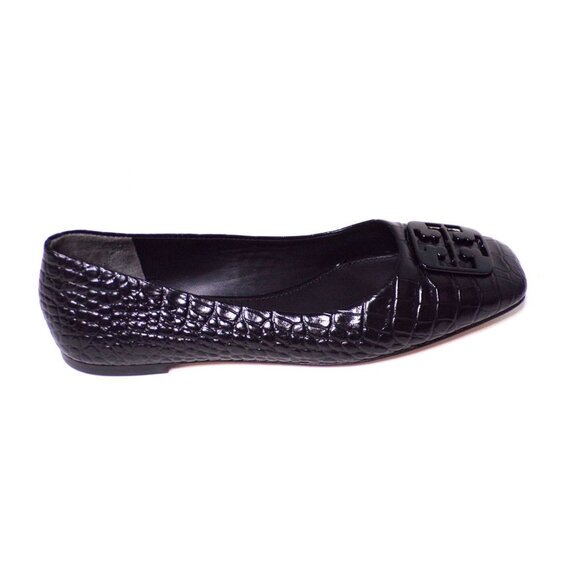 🆕TORY BURCH Croc Embossed Logo Ballet Flats Shoes Black 9 - Picture 8 of 10